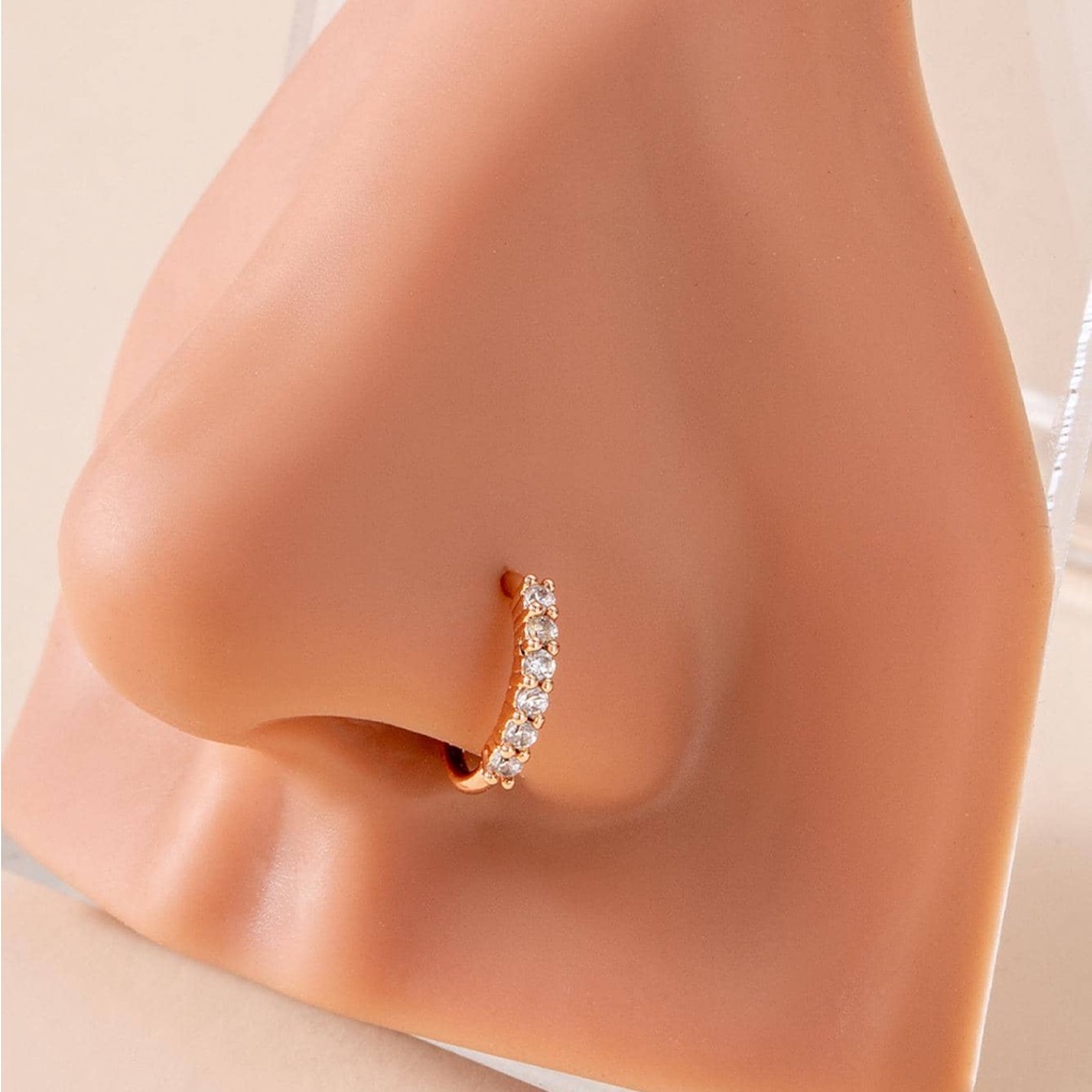 Gold Crystal Nose Hoop Ring  Elegant Womens Nose Jewelry